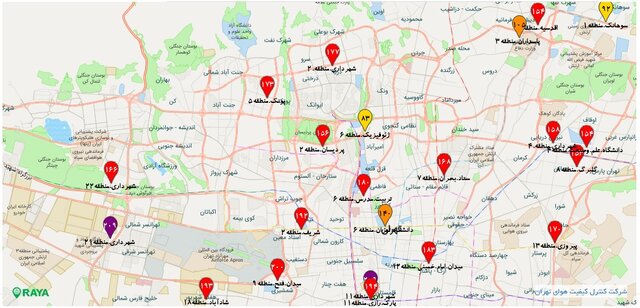 شاخص هوای ۲ منطقه تهران «بسیار ناسالم» شد