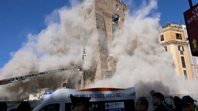 فروریختن برج قرون‌وسطایی در رم + فیلم