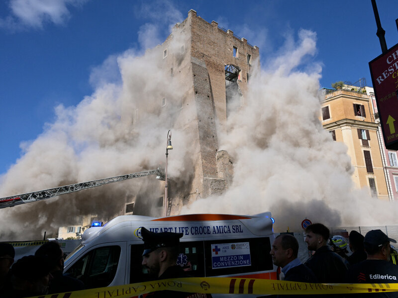 فروریختن برج قرون‌وسطایی در رم + فیلم